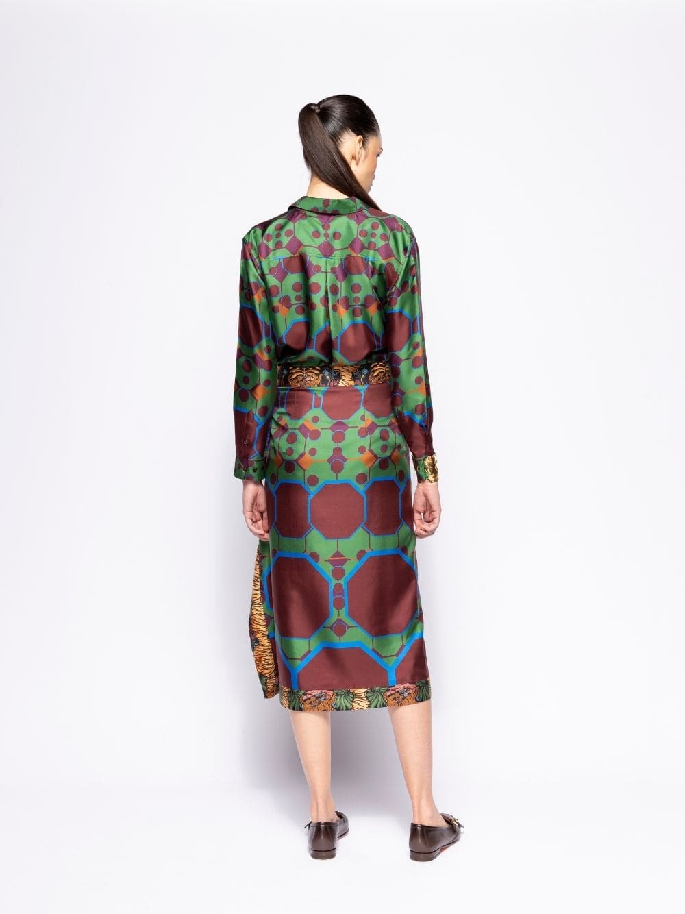 Wisteria Octa Print Wrap Skirt in Double Printed Silk Twill