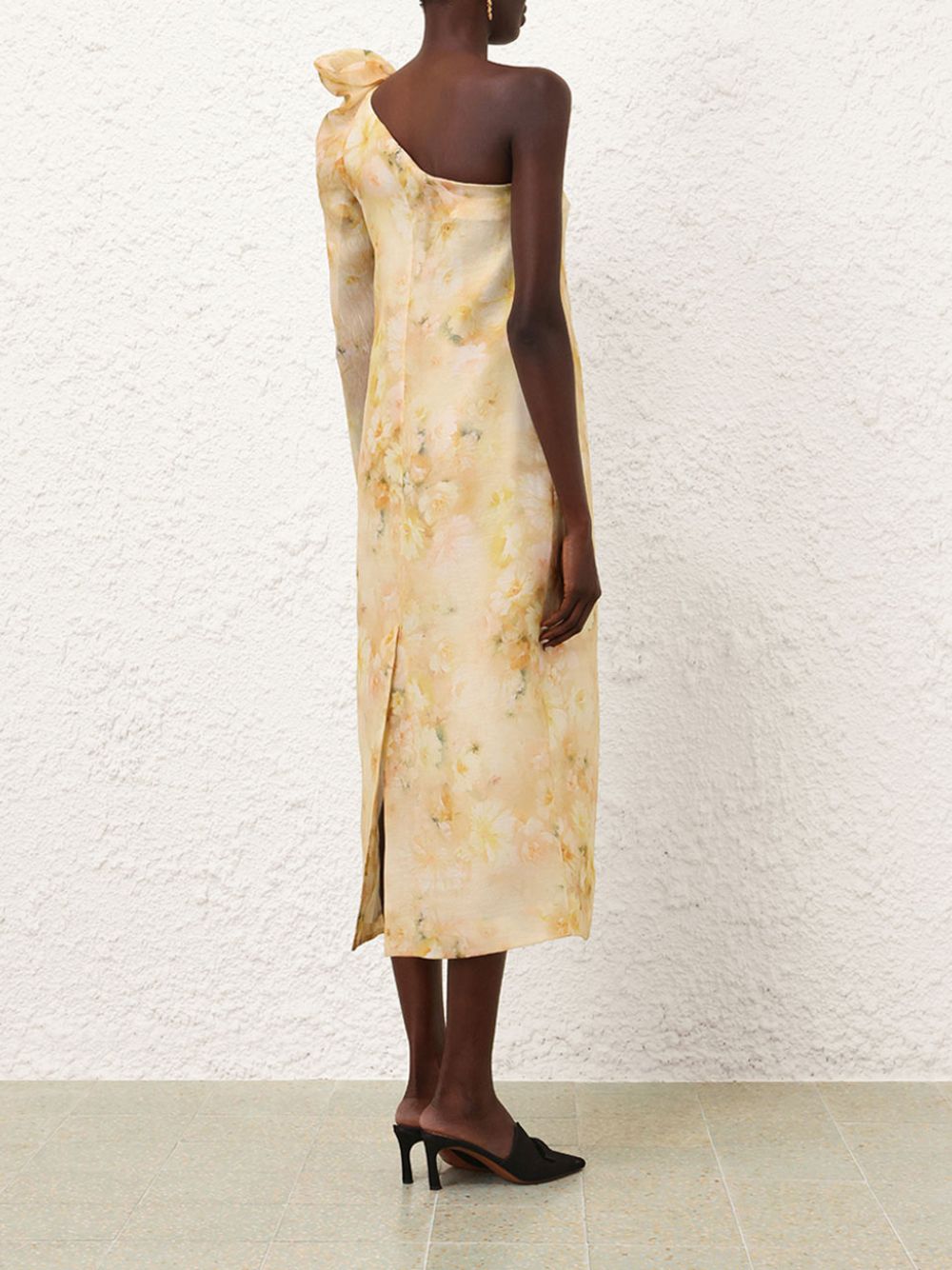 Yellow Floral Crush Asymmetrical Midi Dress