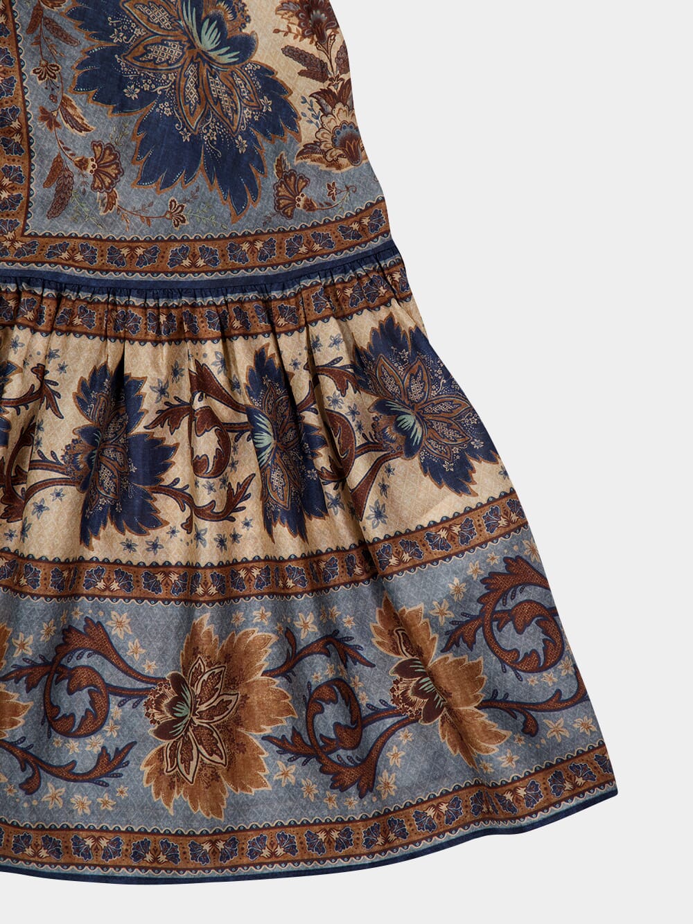 Ascension Blue Cream Indienne Floral Silk Midi Skirt