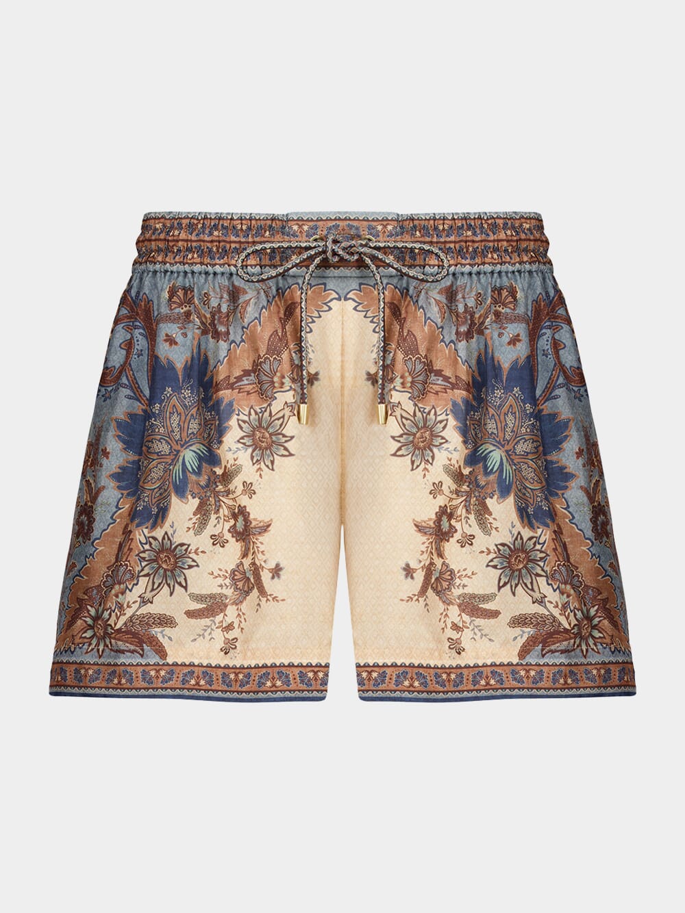 Ascension Blue Cream Indienne Floral Silk Shorts