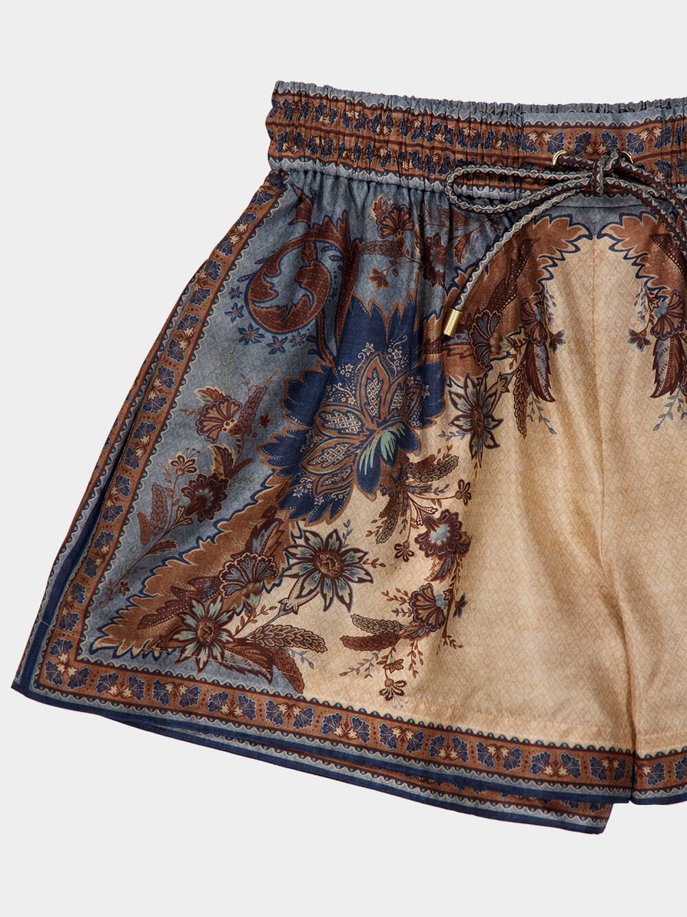 Ascension Blue Cream Indienne Floral Silk Shorts