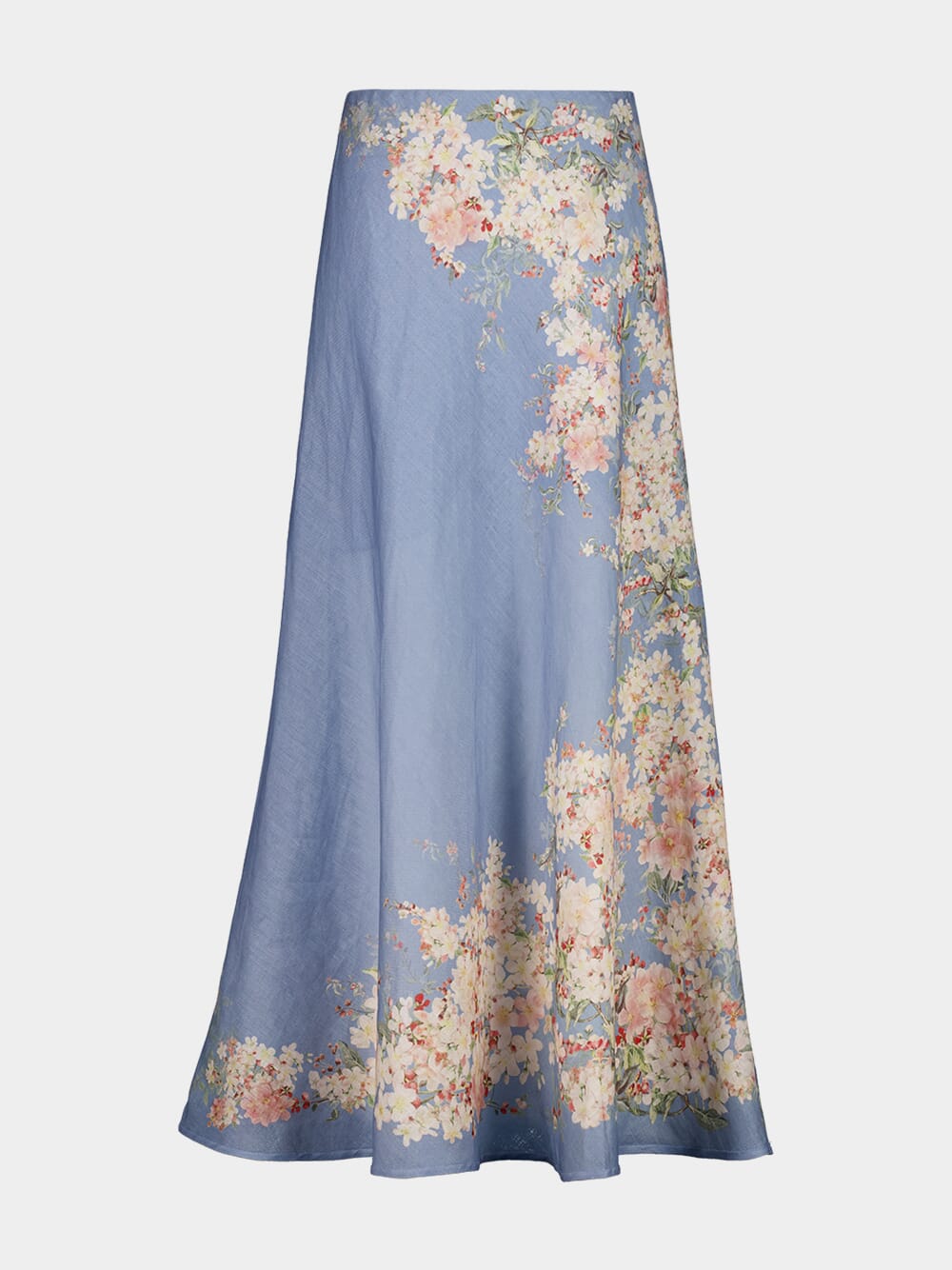 Teal Blue Botanical Floral Cascadian Bias Skirt