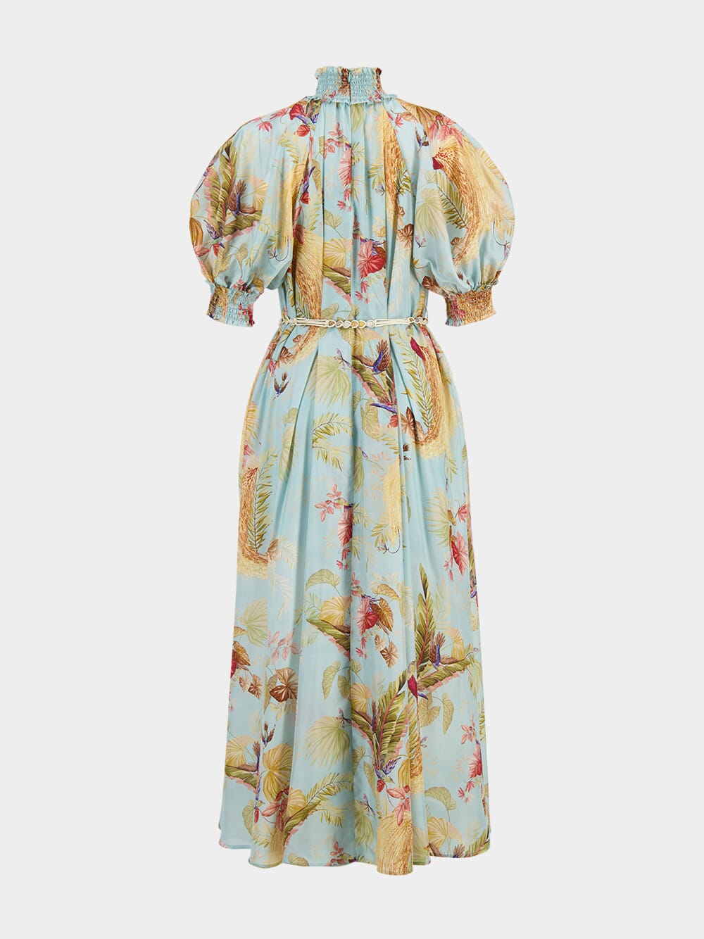 Aqua Palm Floral Billow Maxi Dress