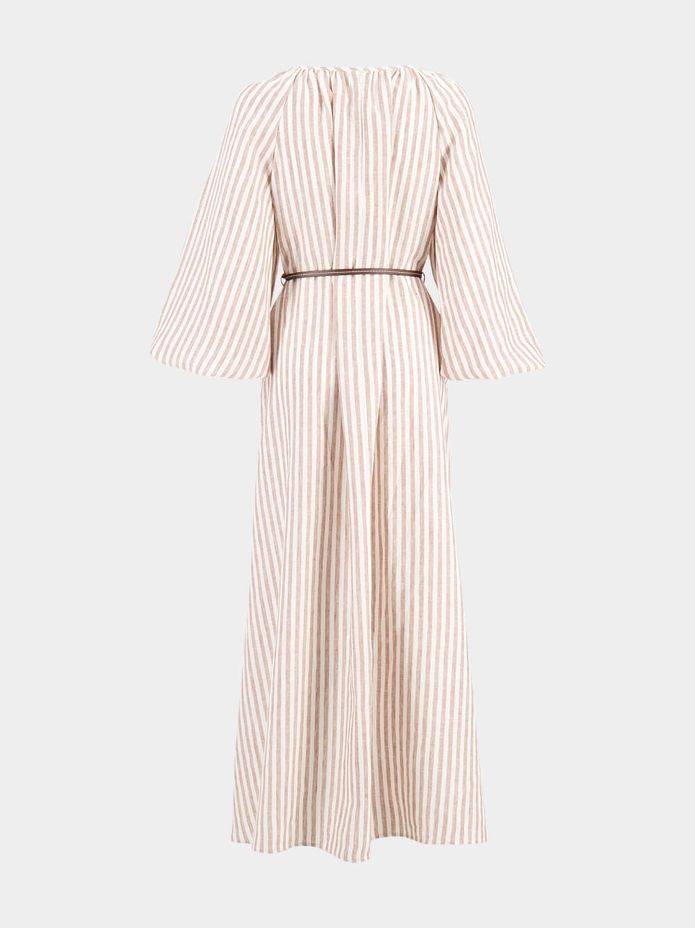 Tan Stripe Cascadian Linen Maxi Dress