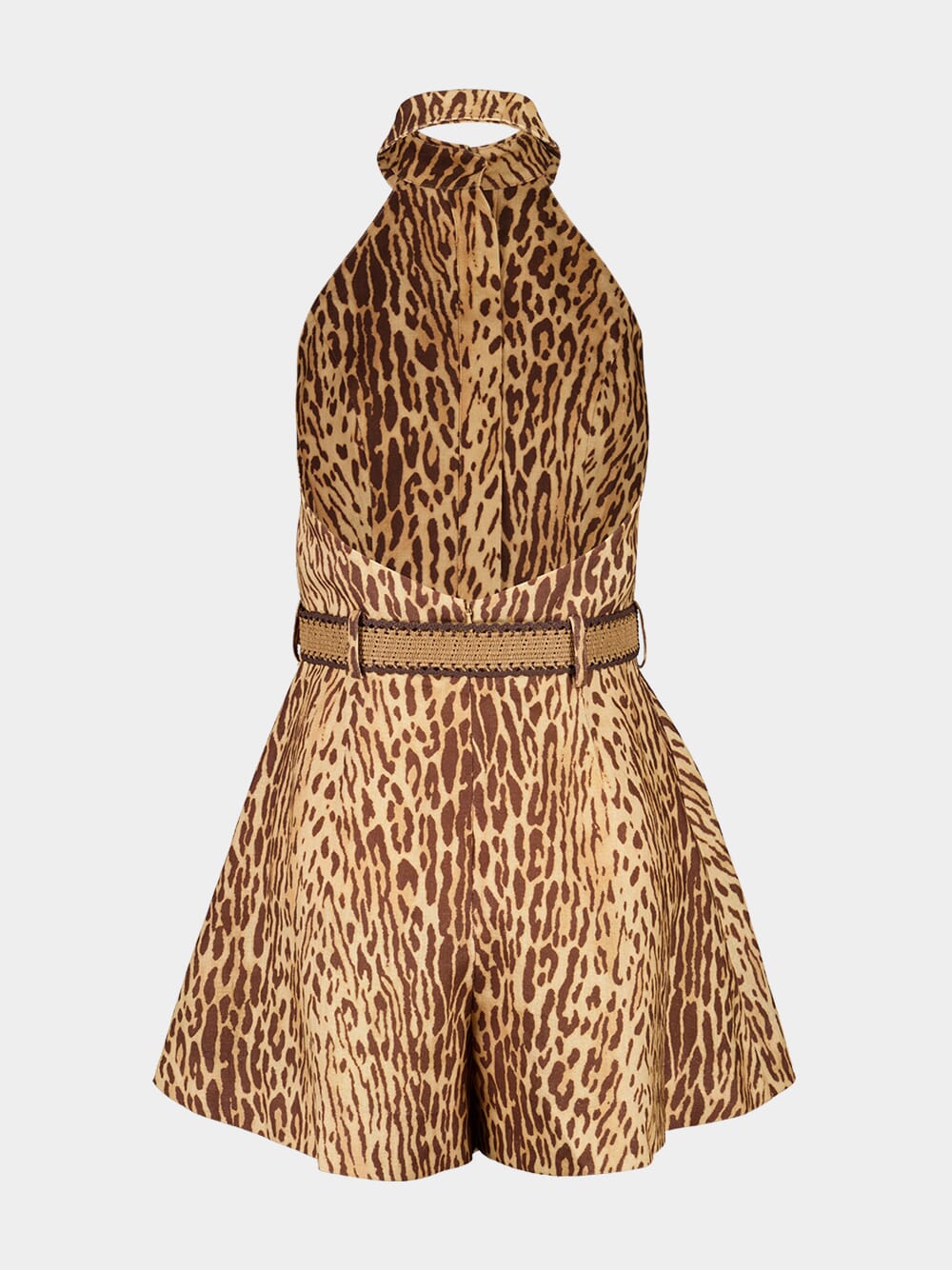 Tan Leopard Linen Halter Playsuit