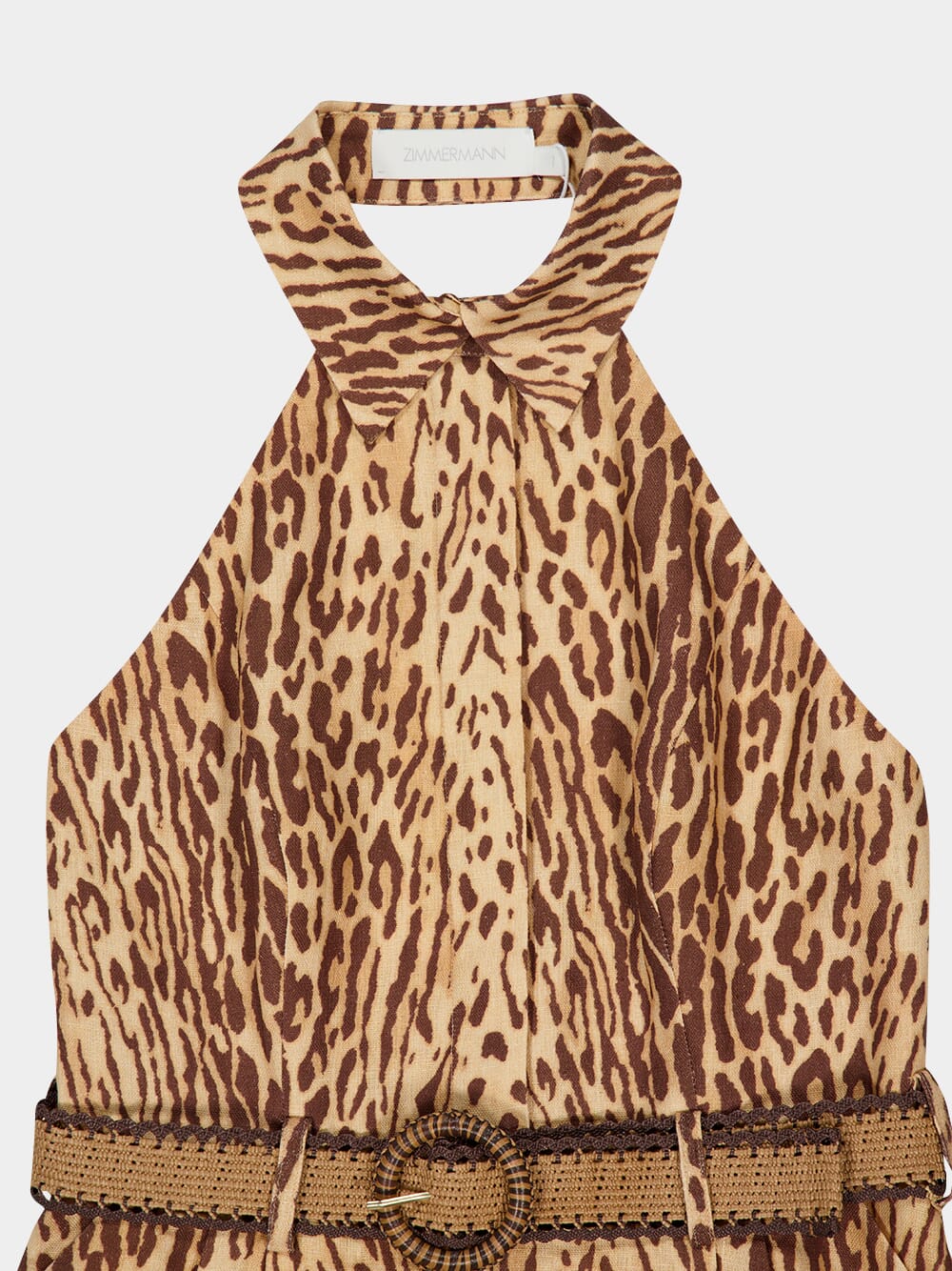 Tan Leopard Linen Halter Playsuit