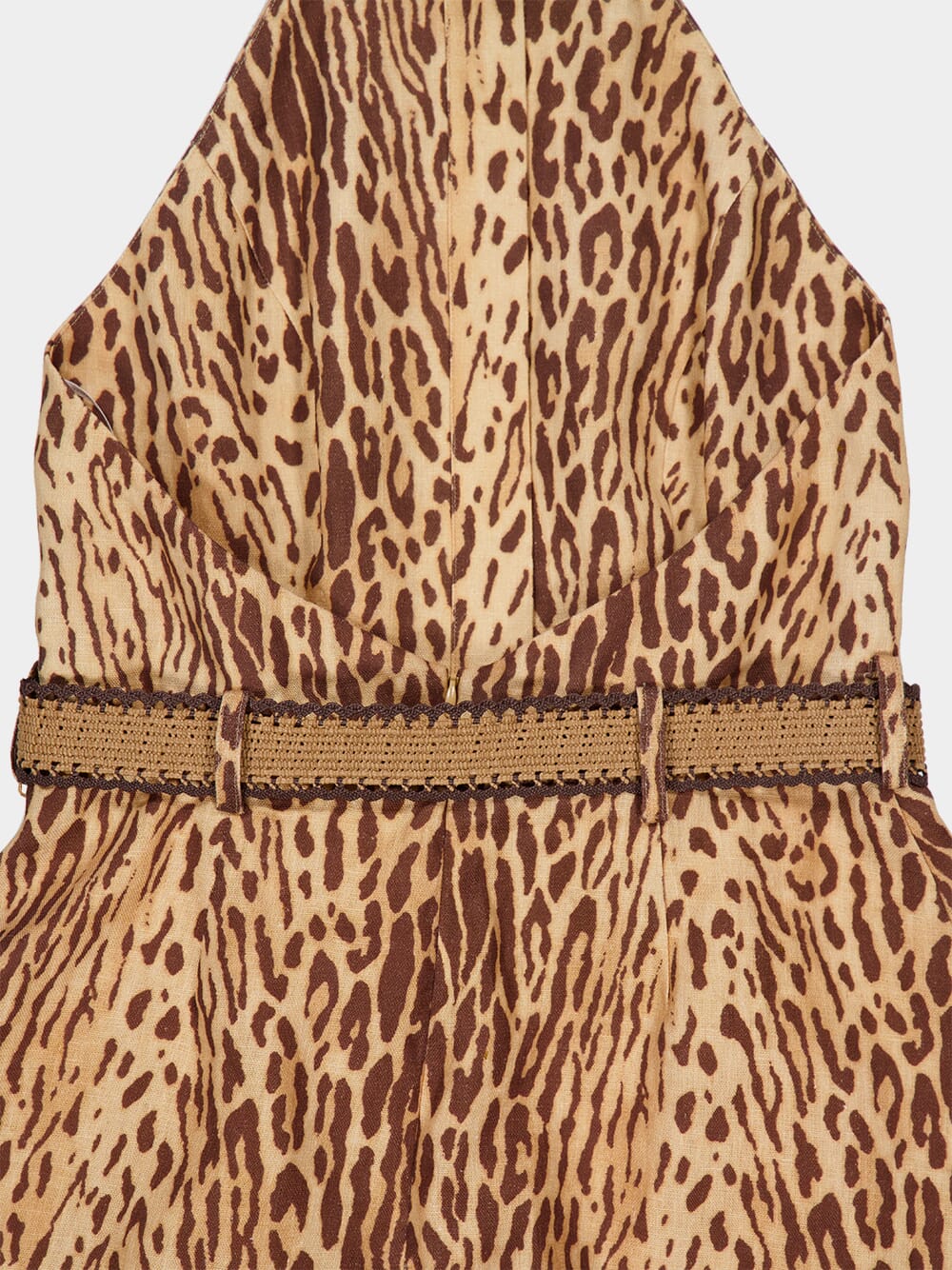 Tan Leopard Linen Halter Playsuit