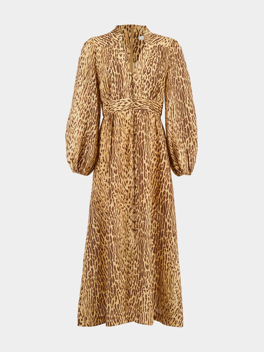 Tan Leopard Cascadian Plunge Midi Dress