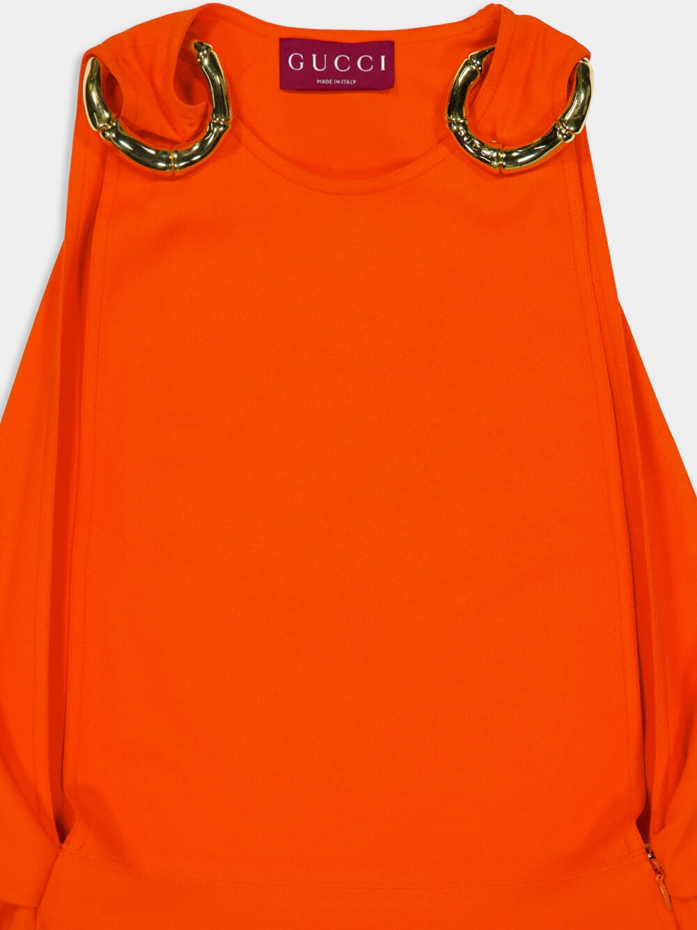Vibrant Orange Sleeveless Midi Dress with Gold Detail
