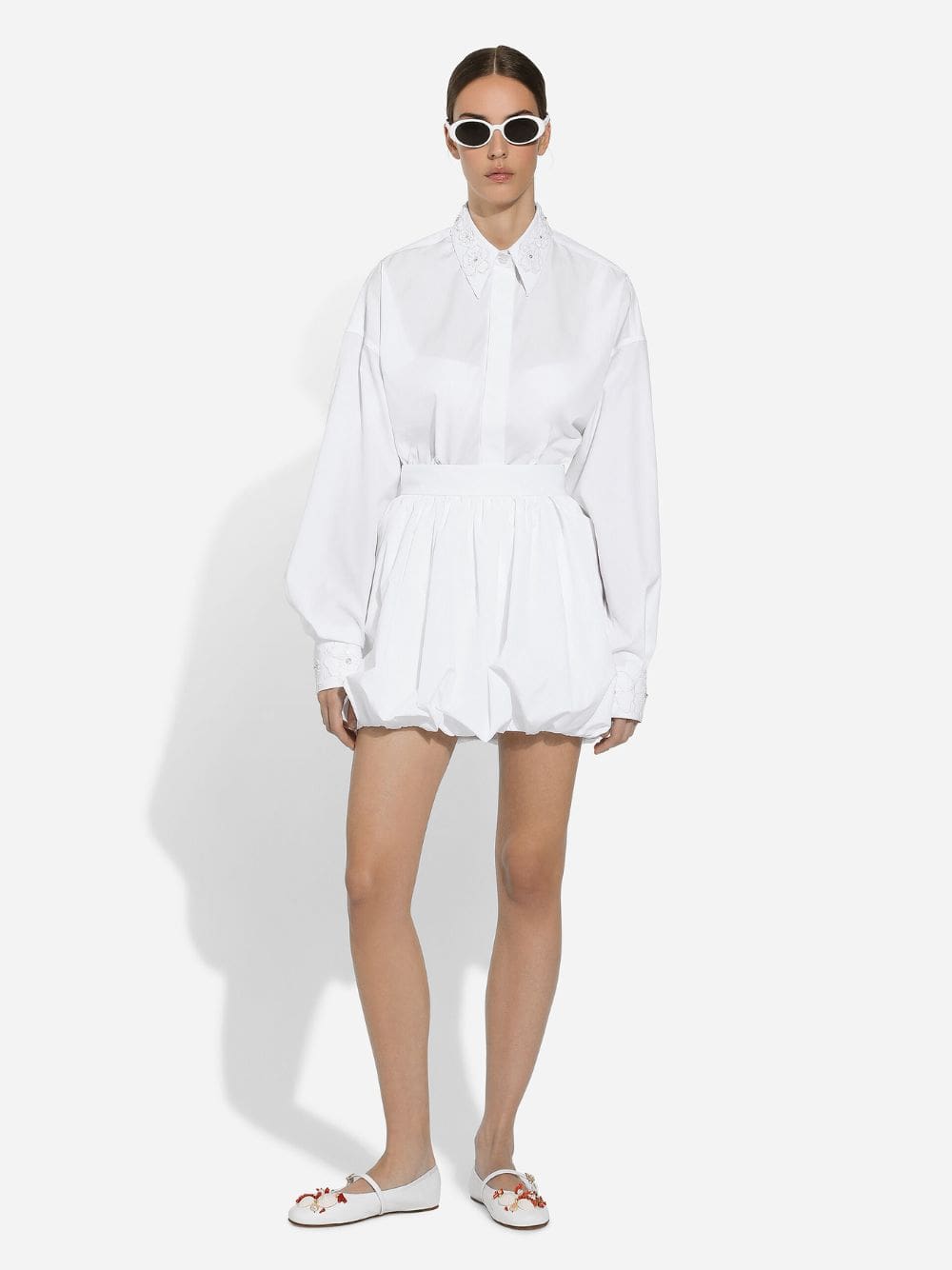 White Short Cotton Balloon Skirt