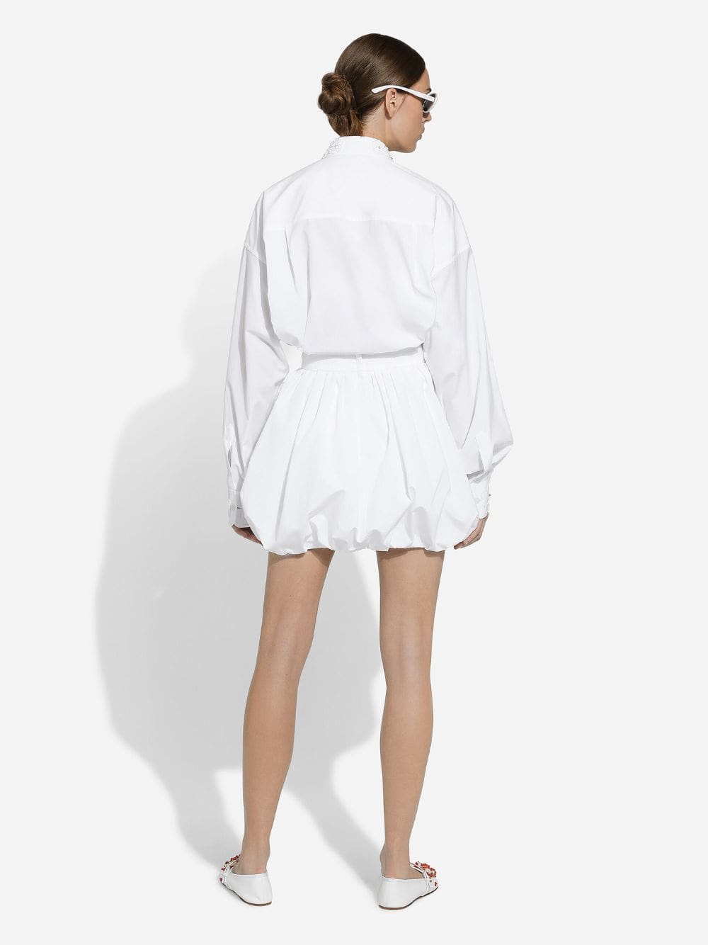 White Short Cotton Balloon Skirt