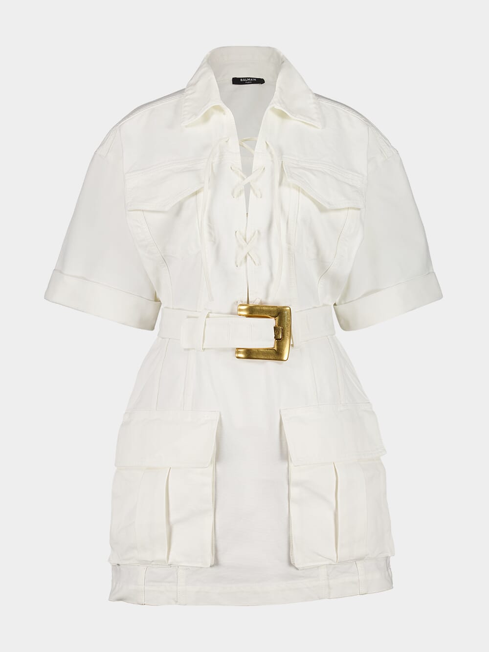 White Short Lace-Up Canvas Dress
