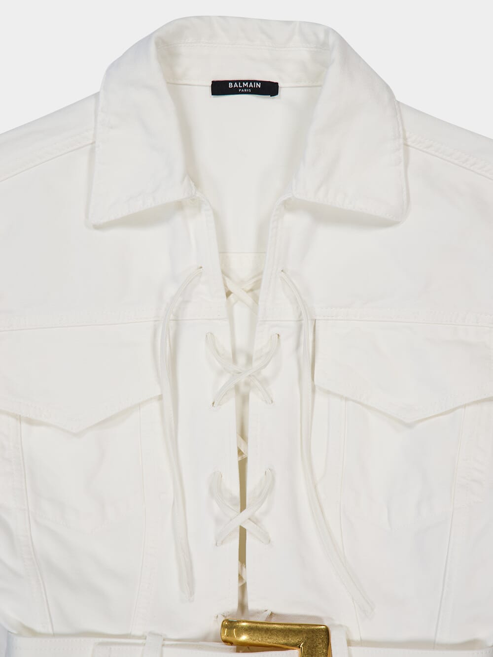 White Short Lace-Up Canvas Dress