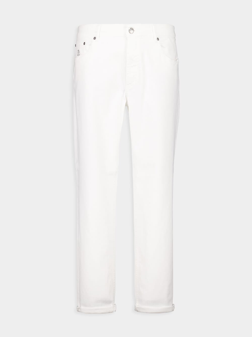 White Lightweight Denim Five-Pocket Trousers