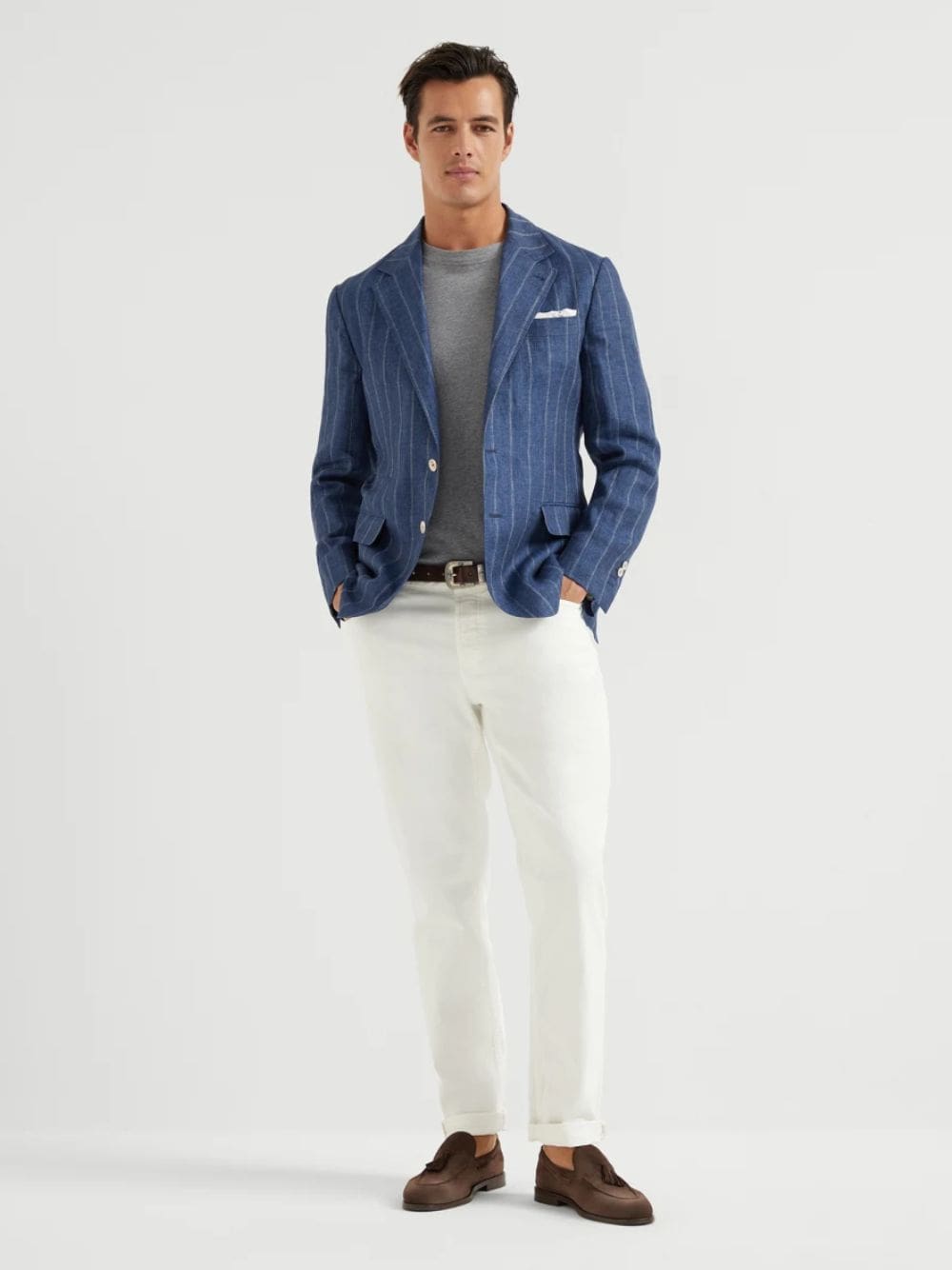 White Lightweight Denim Five-Pocket Trousers