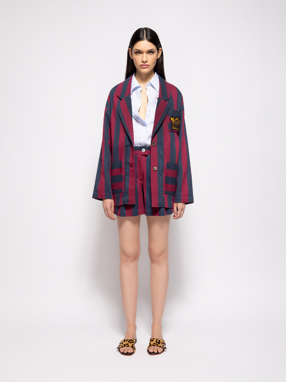 Virgo Purple Hand-Woven Striped Wide-Leg Shorts