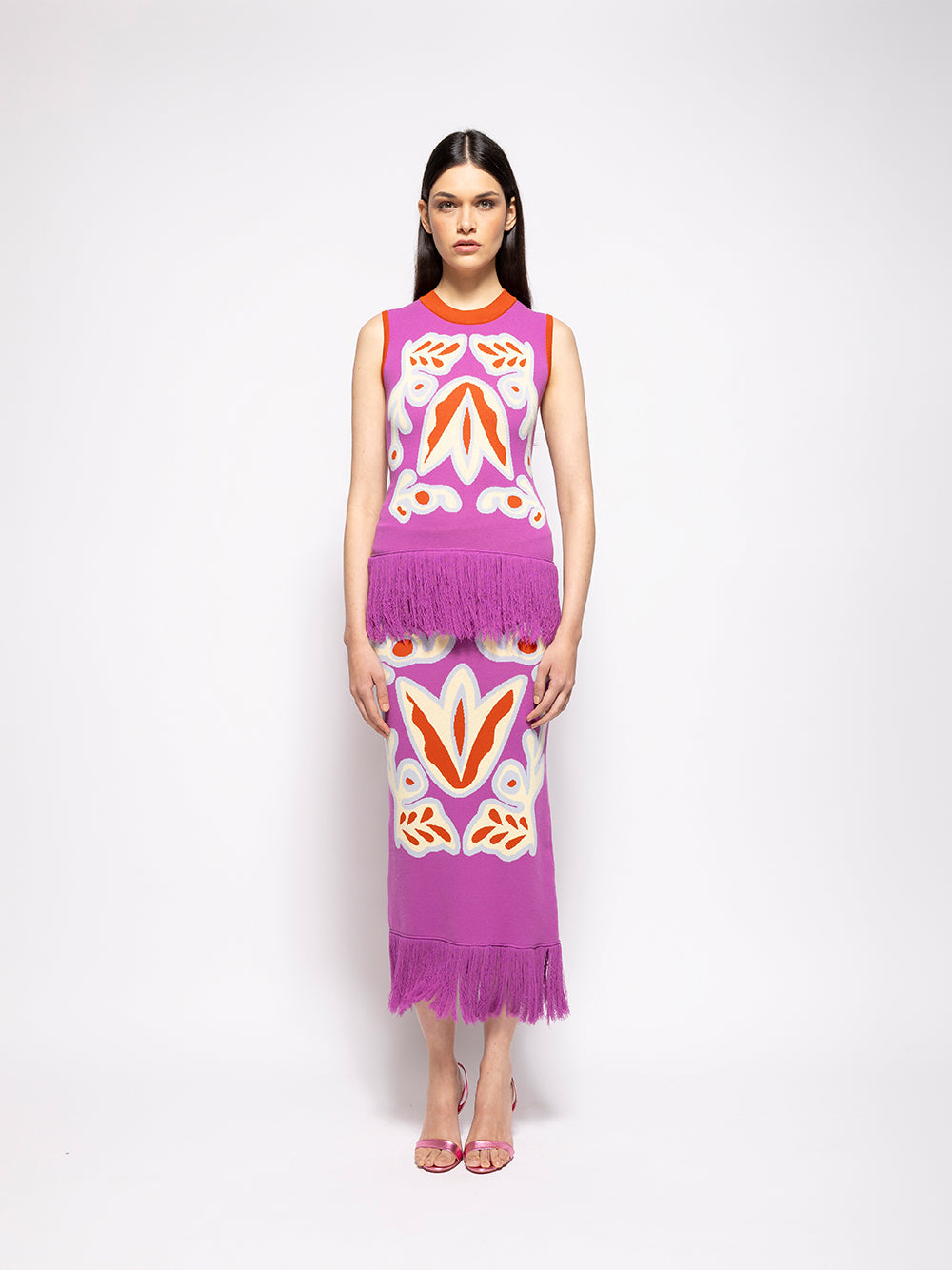 Turner Bellflower Jacquard Skirt with Fringes