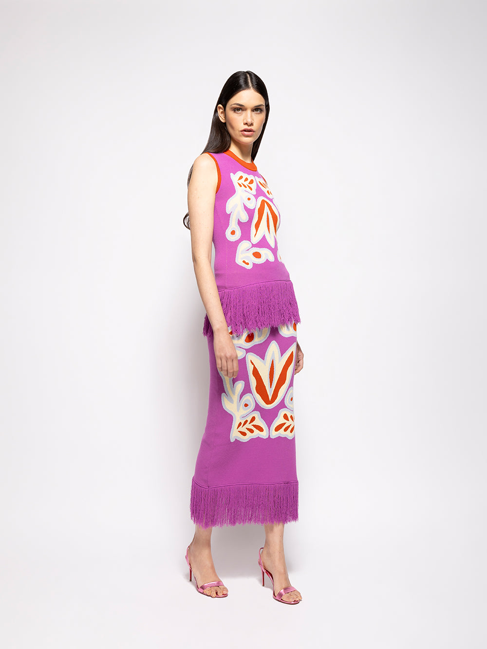 Turner Bellflower Jacquard Skirt with Fringes