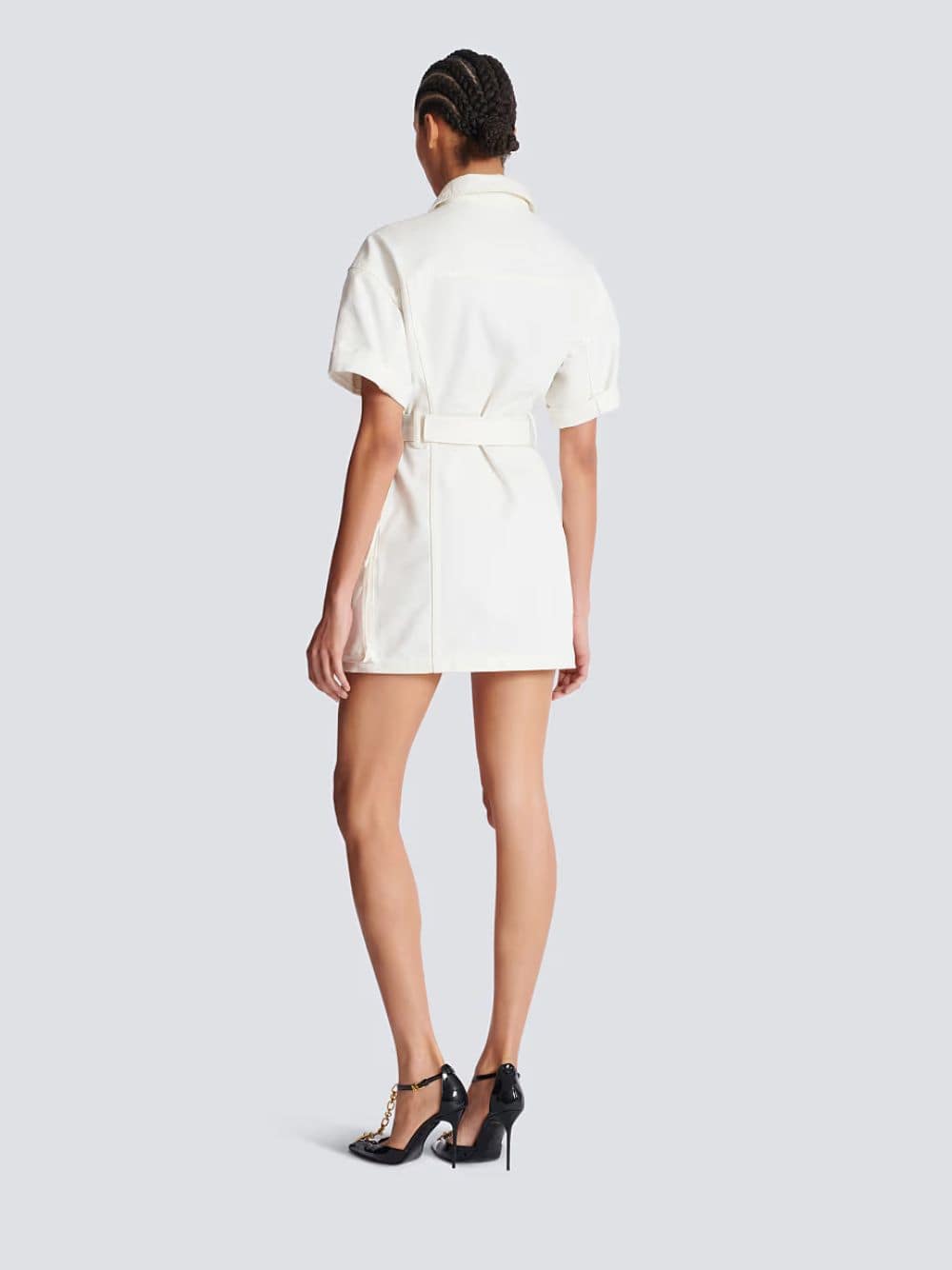 White Short Lace-Up Canvas Dress