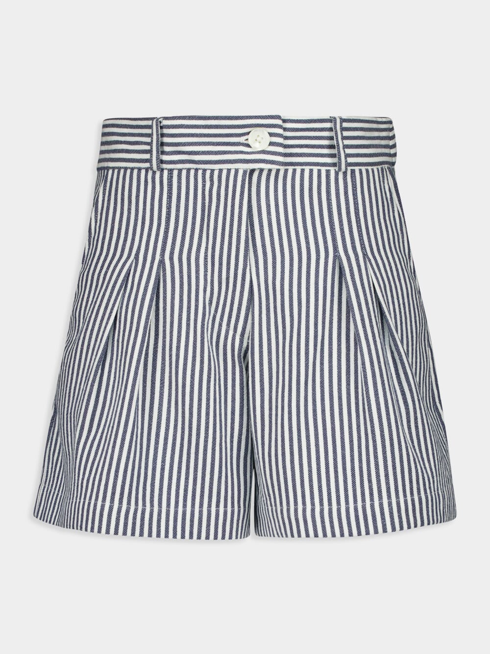Virgo Navy Hand-Woven Striped Wide-Leg Shorts