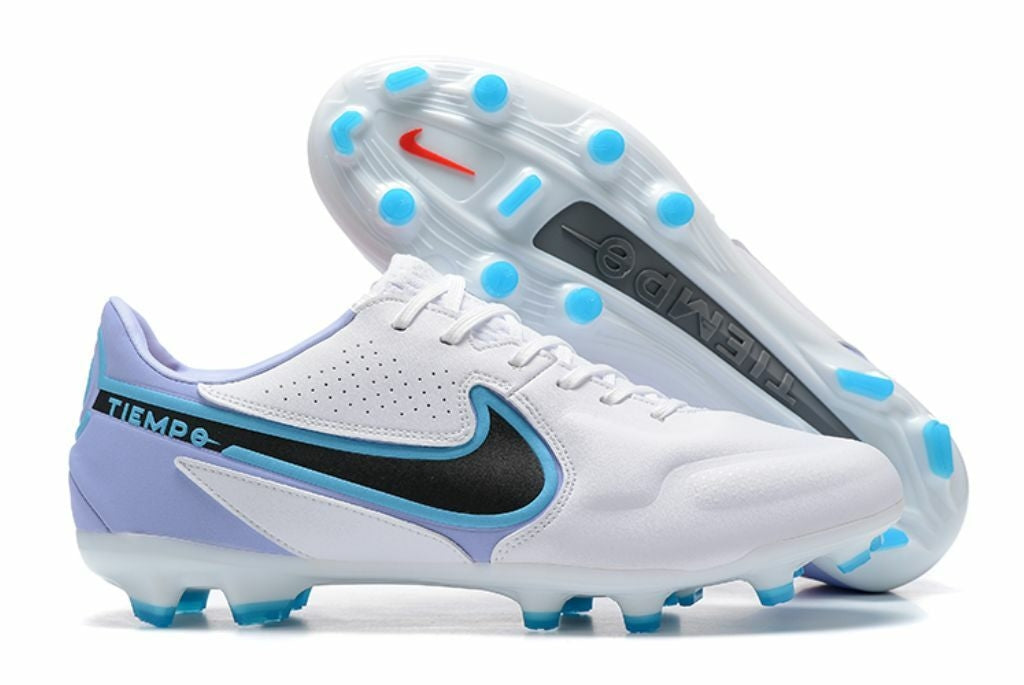 Chuteira de Campo Tiempo Legend 9 FG Elite - Branco Preta e Azul
