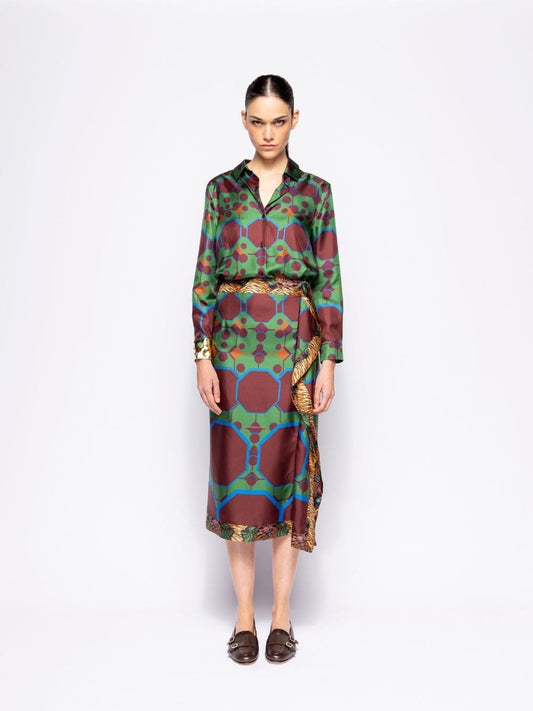Wisteria Octa Print Wrap Skirt in Double Printed Silk Twill
