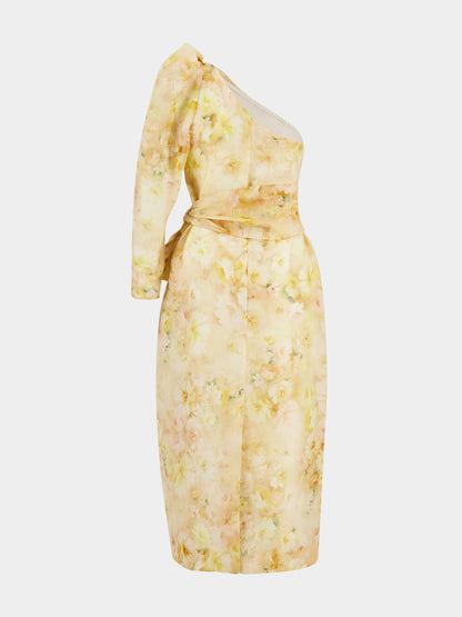 Yellow Floral Crush Asymmetrical Midi Dress