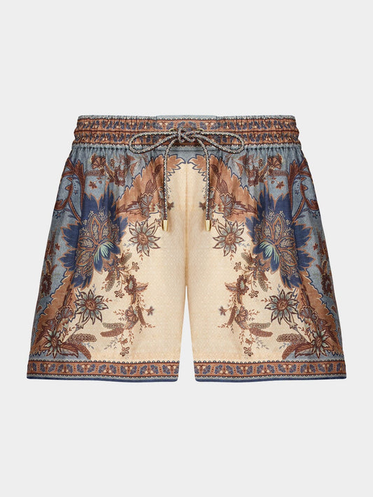 Ascension Blue Cream Indienne Floral Silk Shorts