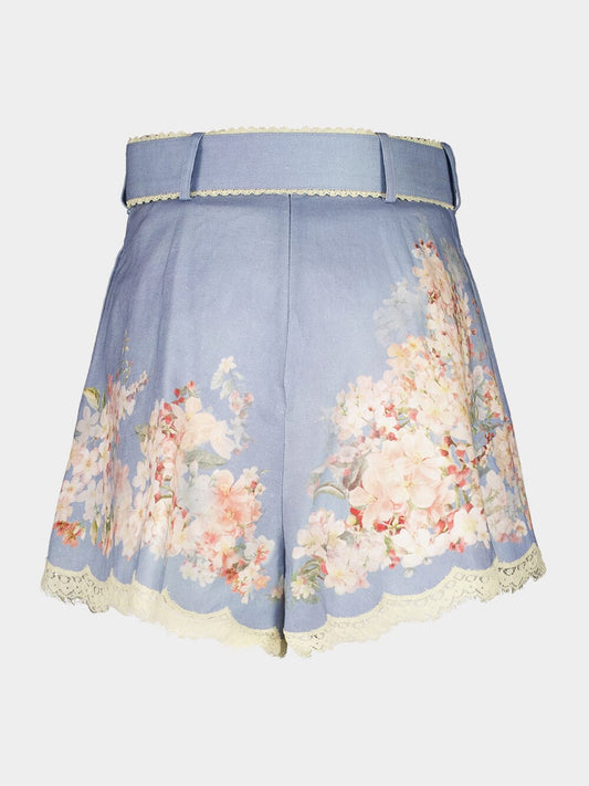 Teal Blue Botanical Flower Cascadian Tuck Short