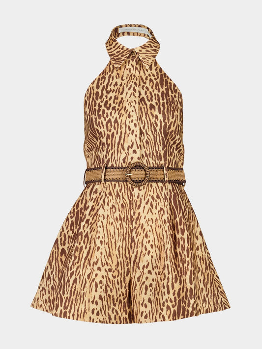 Tan Leopard Linen Halter Playsuit