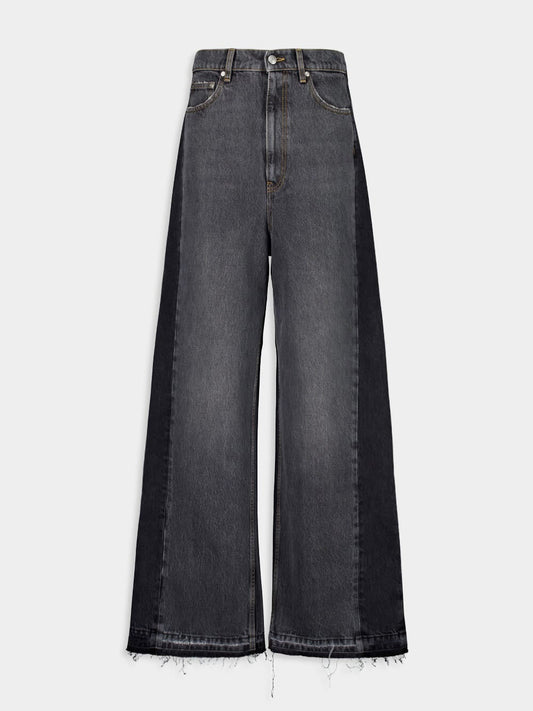 Two-Tone Black Wide-Leg Denim Jeans