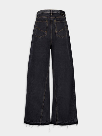 Two-Tone Black Wide-Leg Denim Jeans