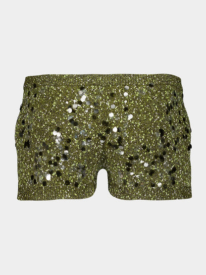 Dark Green Tweed Blend Shorts