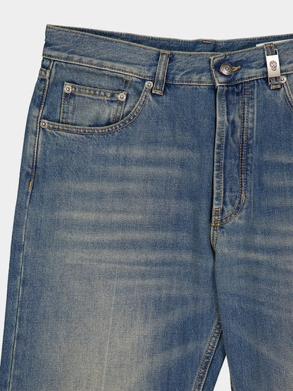 Washed Blue Straight-Leg Jeans
