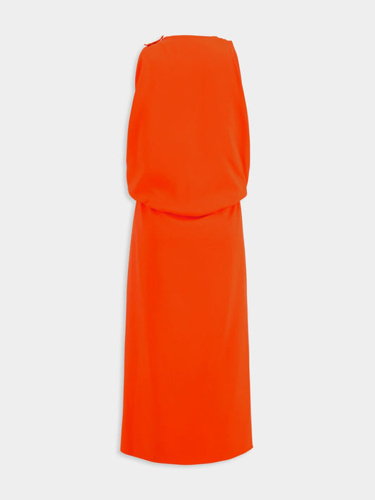 Vibrant Orange Sleeveless Midi Dress with Gold Detail