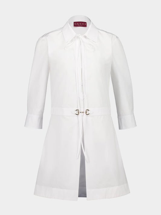 White Shirt Dress with Horsebit Detail