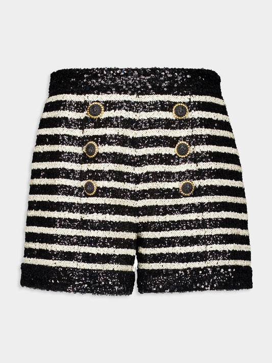 Striped Rhinestone-Embellished Shorts