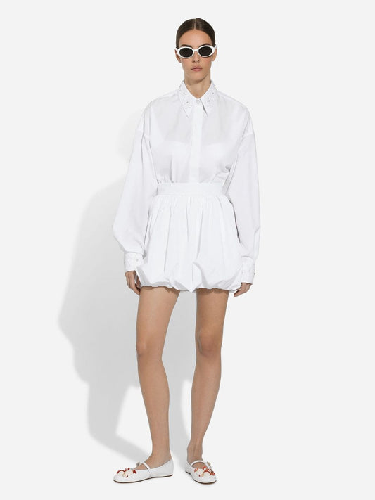 White Short Cotton Balloon Skirt
