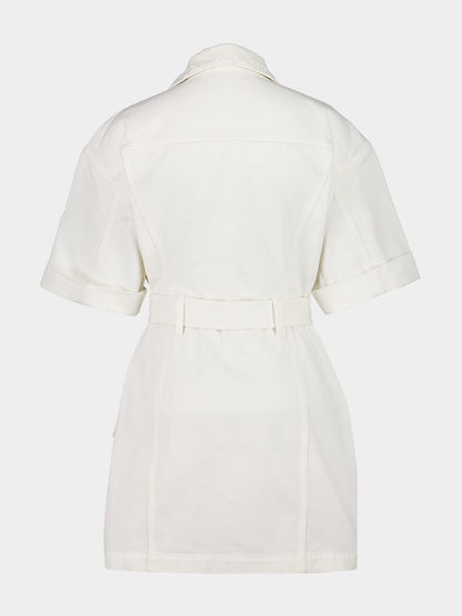 White Short Lace-Up Canvas Dress