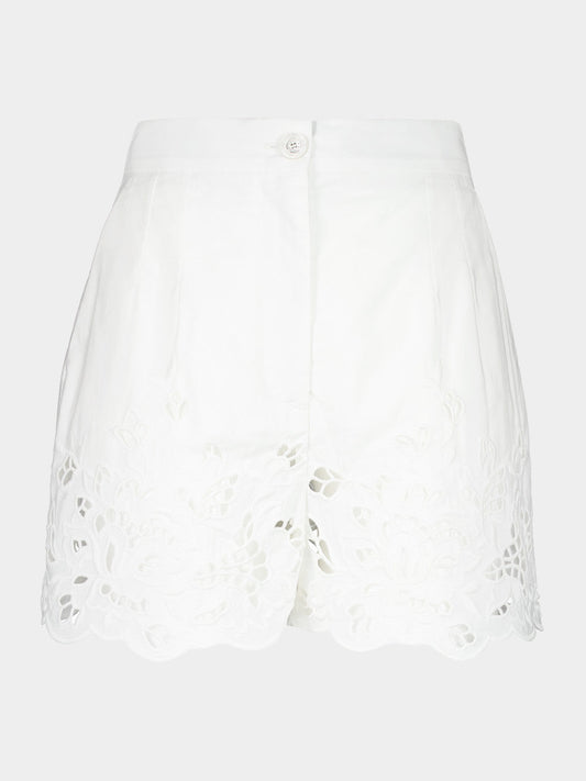 White Poplin Cut-Out Shorts