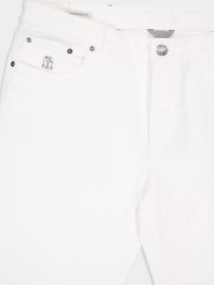 White Lightweight Denim Five-Pocket Trousers