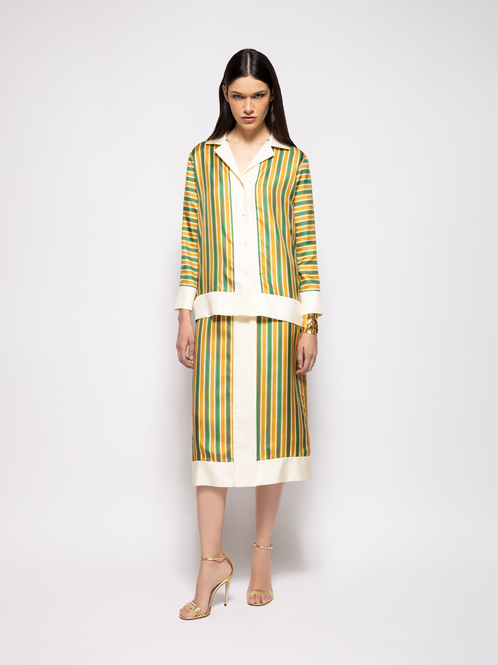 Yarrow Printed Silk Twill Striped Skirt