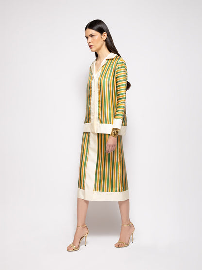 Yarrow Printed Silk Twill Striped Skirt