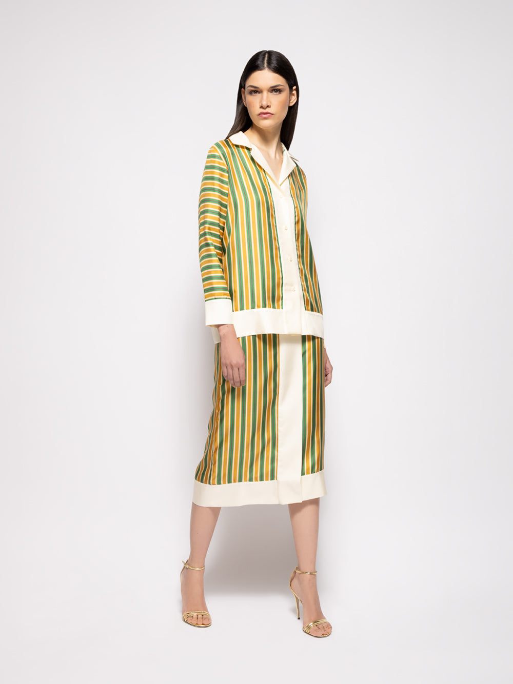 Yarrow Printed Silk Twill Striped Skirt