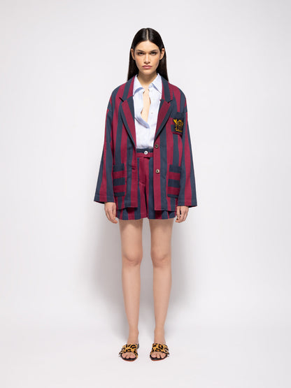 Virgo Purple Hand-Woven Striped Wide-Leg Shorts