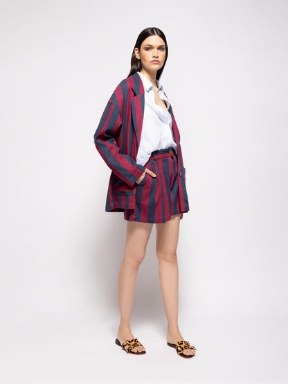 Virgo Purple Hand-Woven Striped Wide-Leg Shorts