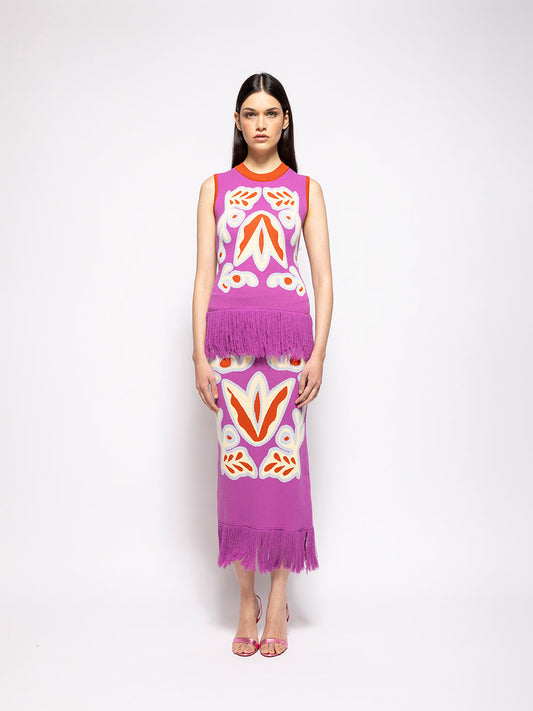 Turner Bellflower Jacquard Skirt with Fringes