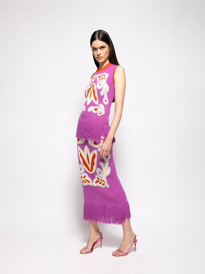 Turner Bellflower Jacquard Skirt with Fringes