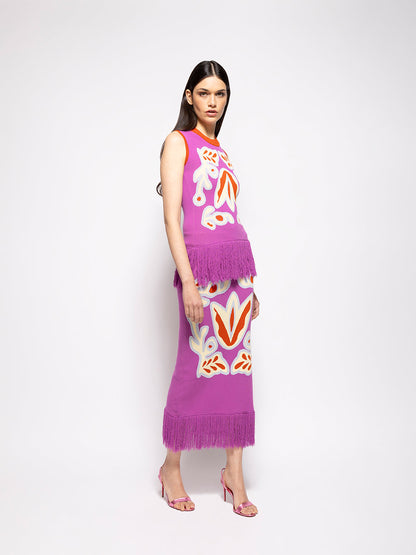 Turner Bellflower Jacquard Skirt with Fringes