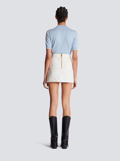 White Cotton Canvas Mini Skirt